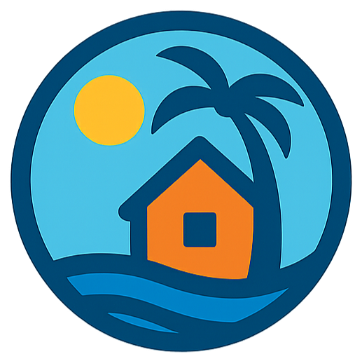 Logoen for CaboCasa viser et hus i Spania, sol, sjø og palme.