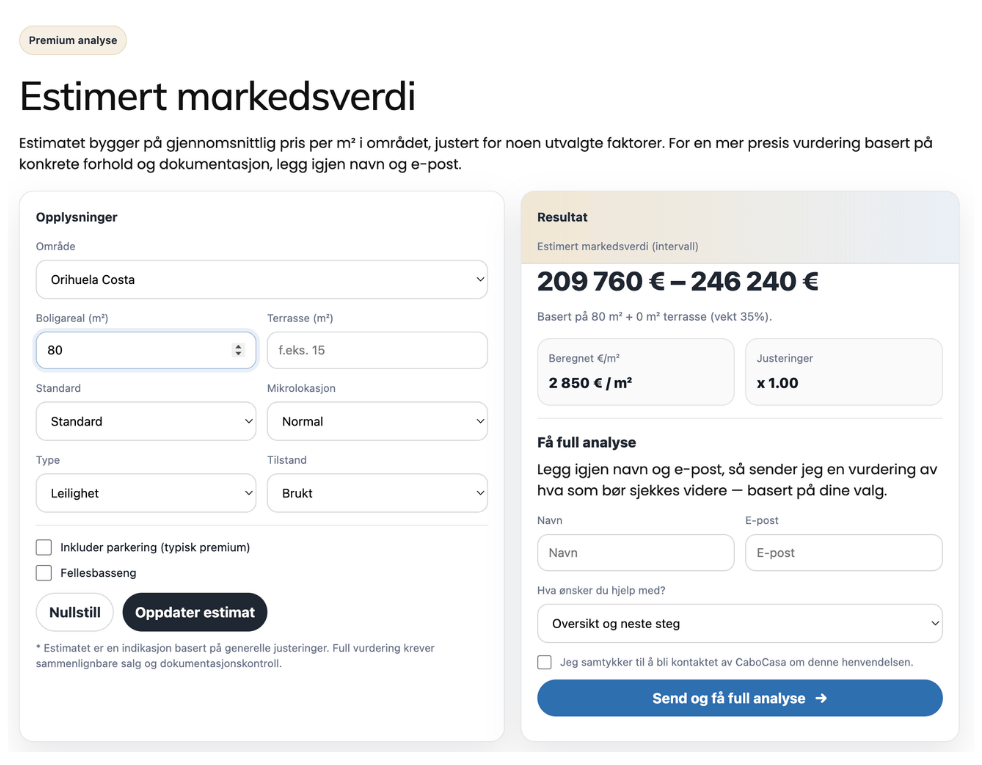 Bilde av Estimert markedsverdi kalkulatoren