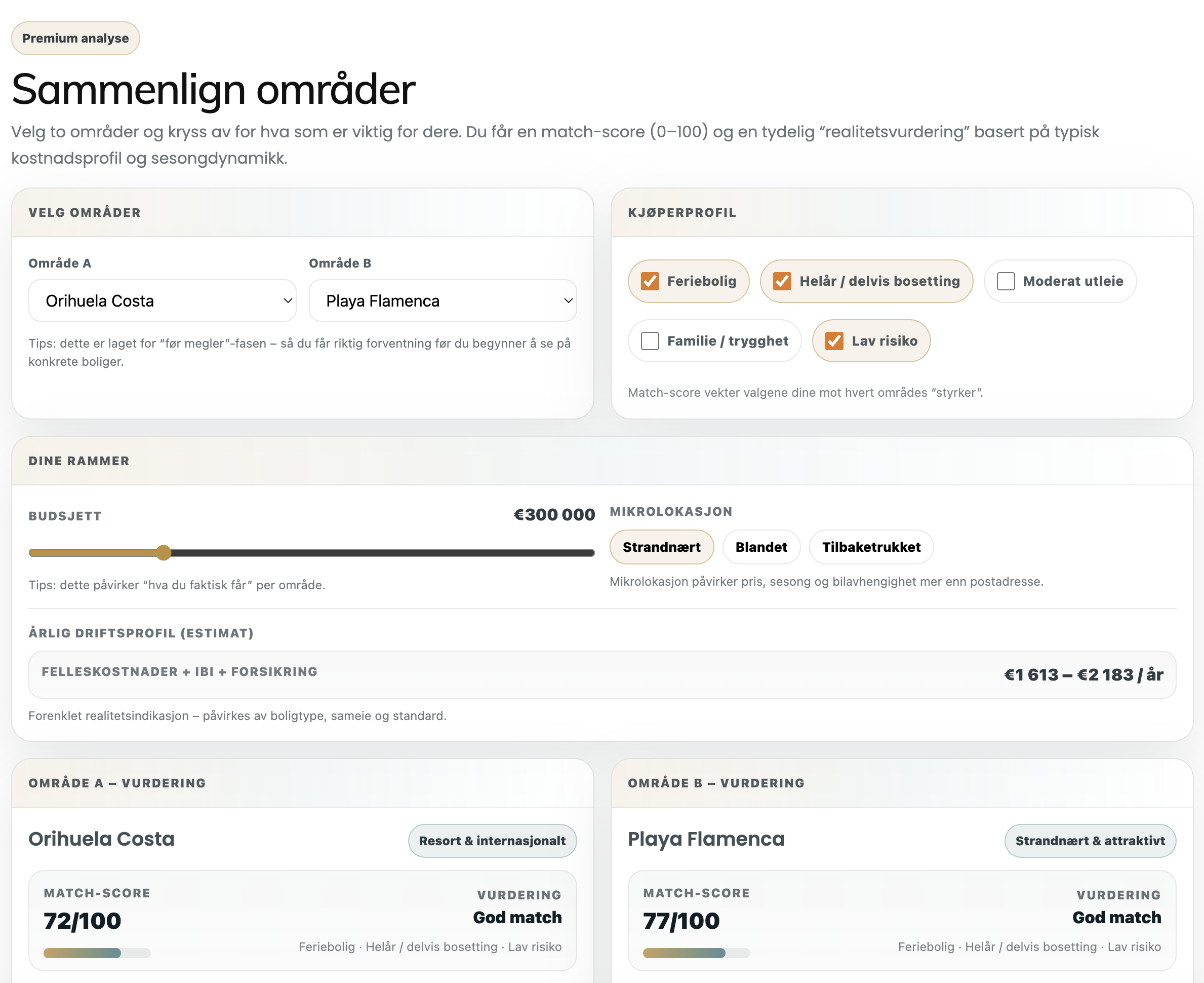 Sammenlign områder